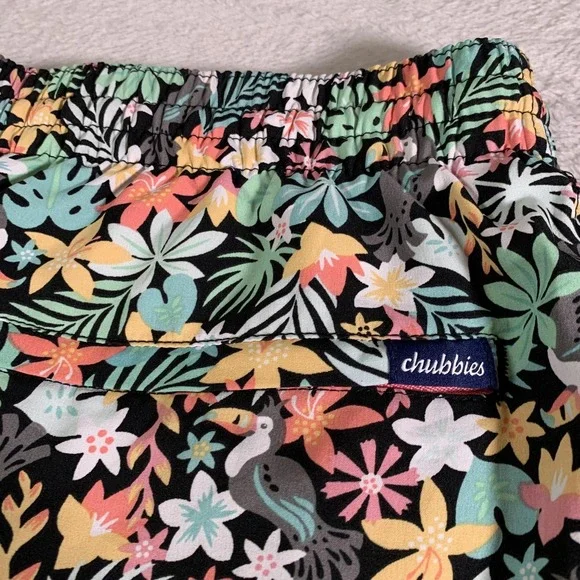 Chubbies‎ Shorts Mens 2XL Black Tropical Floral Swim Trunks Drawstring Lined - Picture 10 of 11